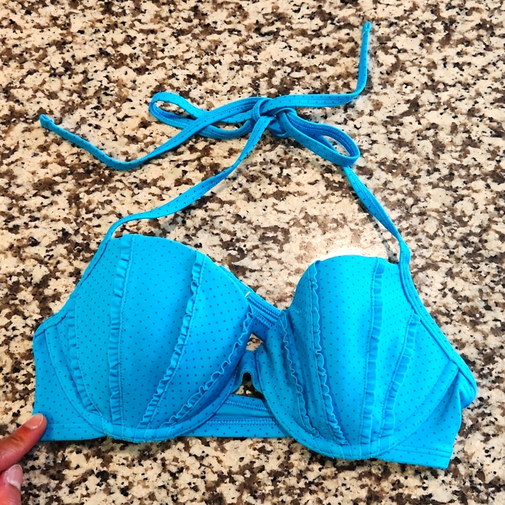Blue polka dot bikini top